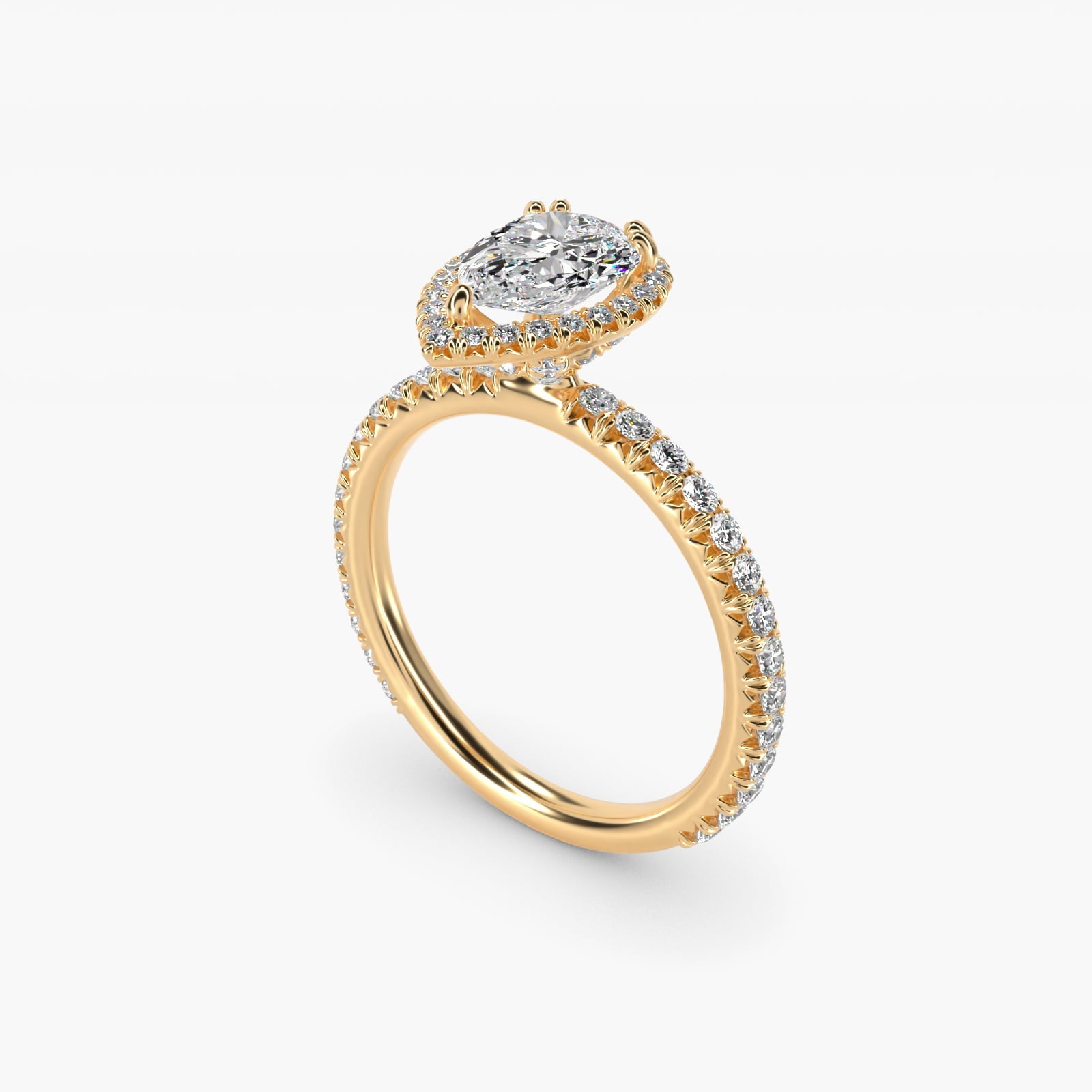 Blue Nile Studio French Pav? Diamond Crown Solitaire Engagement Ring in 18k Yellow Gold (1/6 ct. tw.) - Pear Center