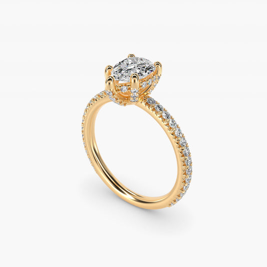 Blue Nile Studio Petite French PavŽ Crown Diamond Engagement Ring in 18k Yellow Gold (1/3 ct. tw.) - Pear Center