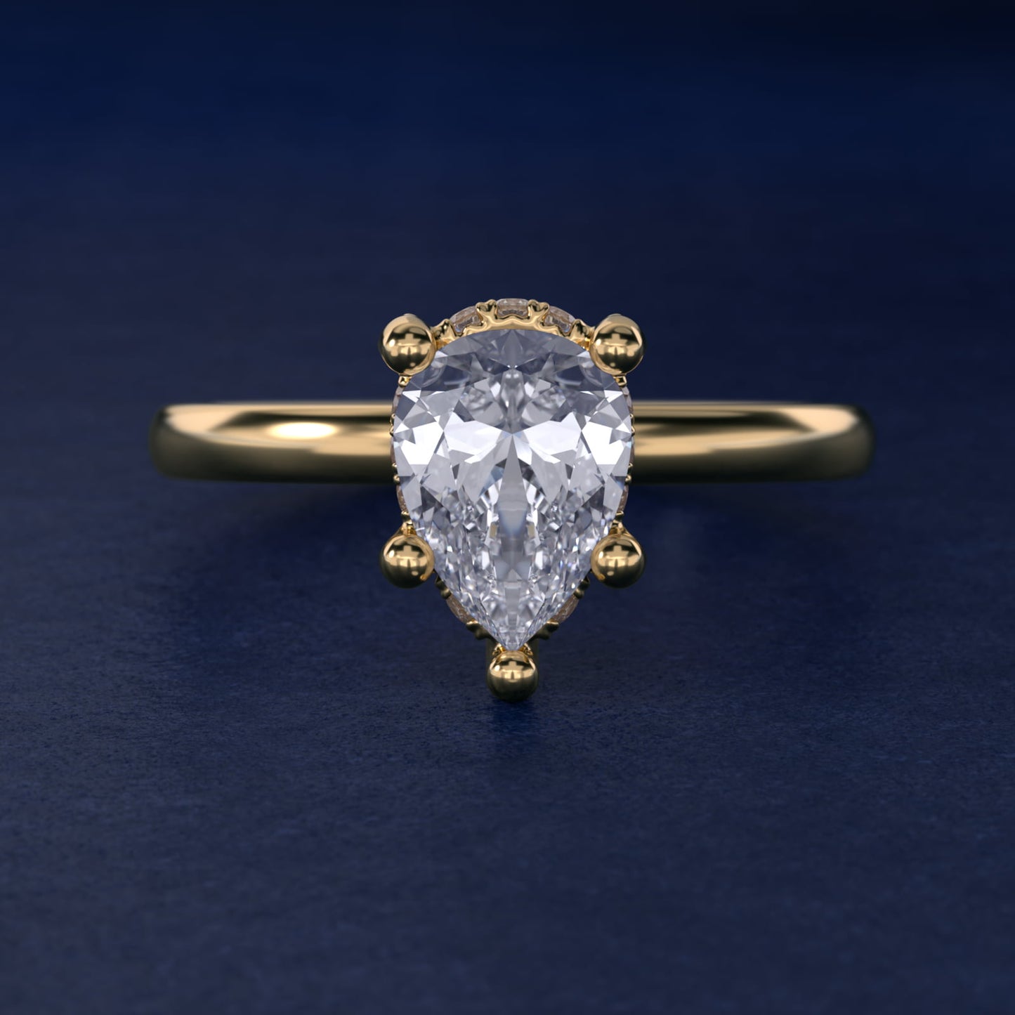 Blue Nile Studio French PavŽ Diamond Crown Solitaire Engagement Ring in 14K Yellow Gold (1/6 ct. tw.) - Pear Center