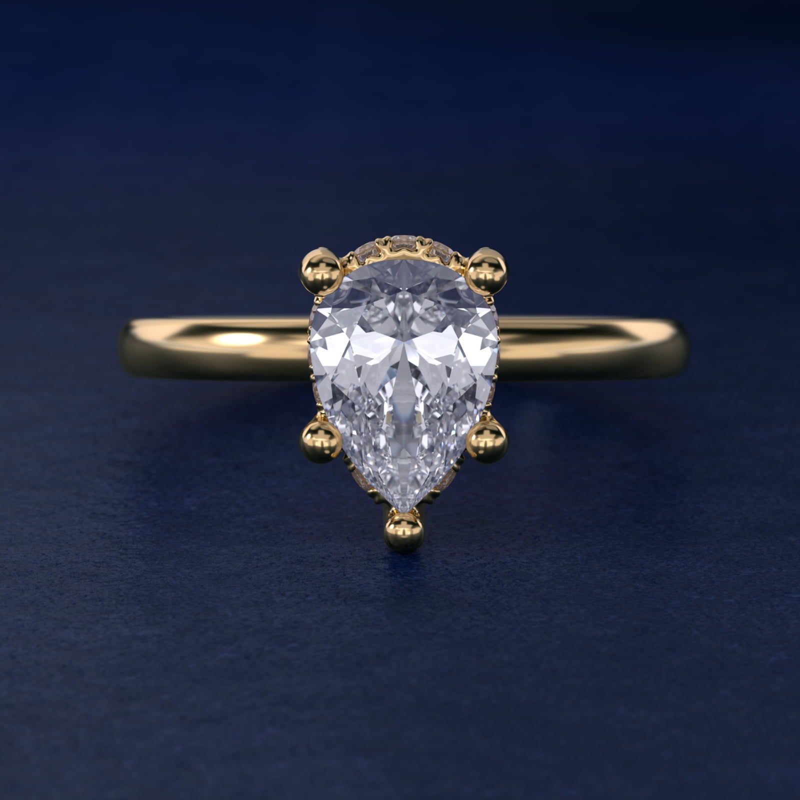 Blue Nile Studio French PavŽ Diamond Crown Solitaire Engagement Ring in 14K Yellow Gold (1/6 ct. tw.) - Pear Center