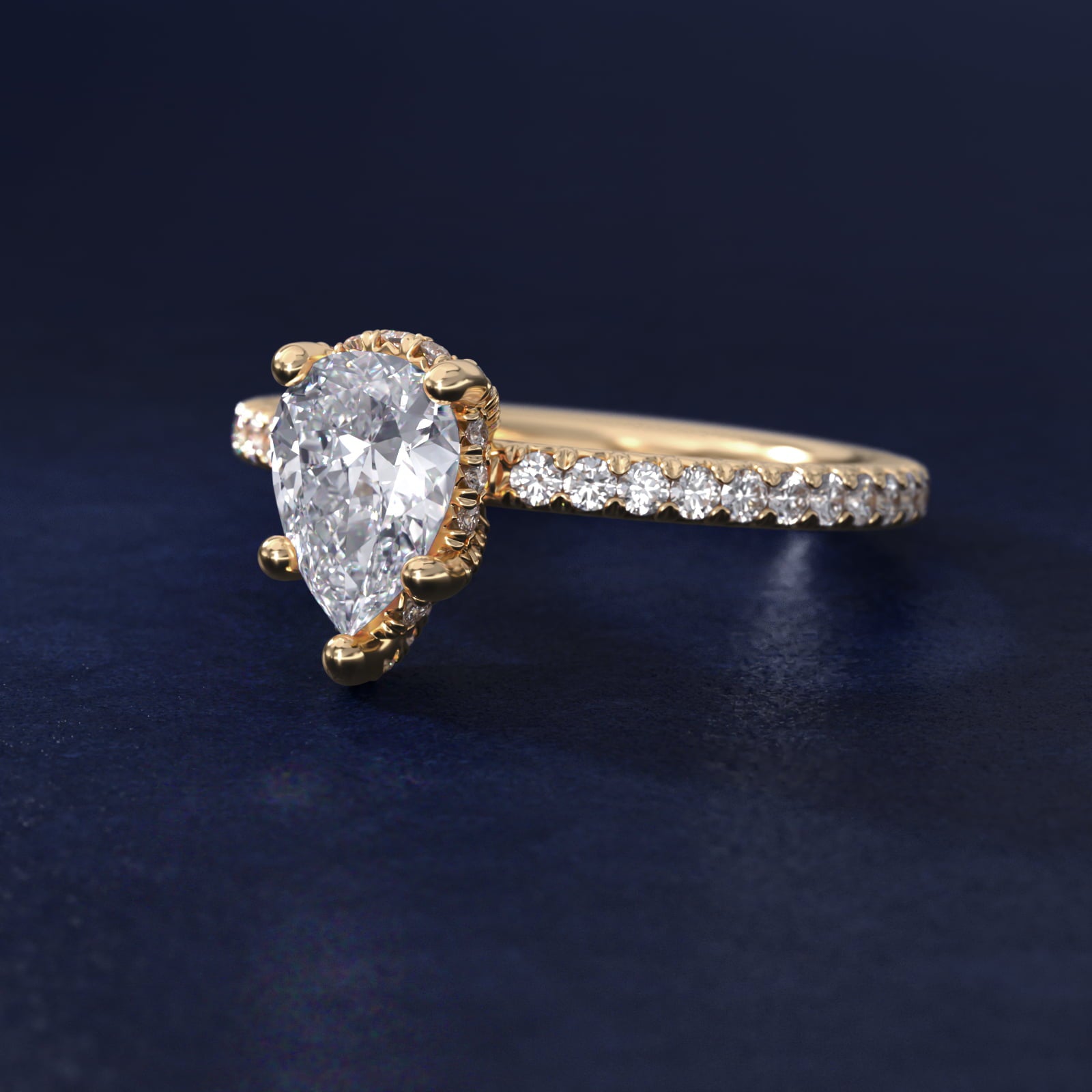 Blue Nile Studio Petite French PavŽ Crown Diamond Engagement Ring in 14K Yellow Gold (1/3 ct. tw.) - Pear Center