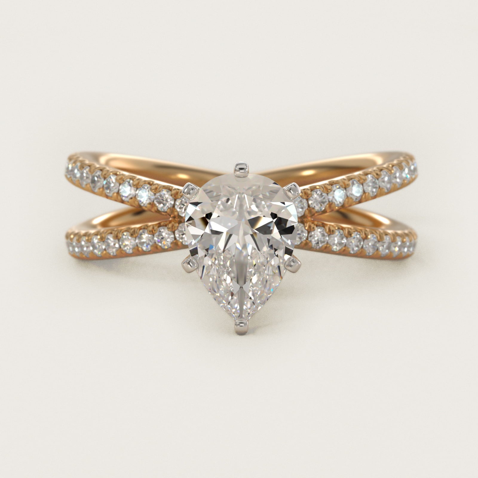 Blue Nile Studio Empress Diamond Engagement Ring in 18k Yellow Gold (1/3 ct. tw.) - Pear Center