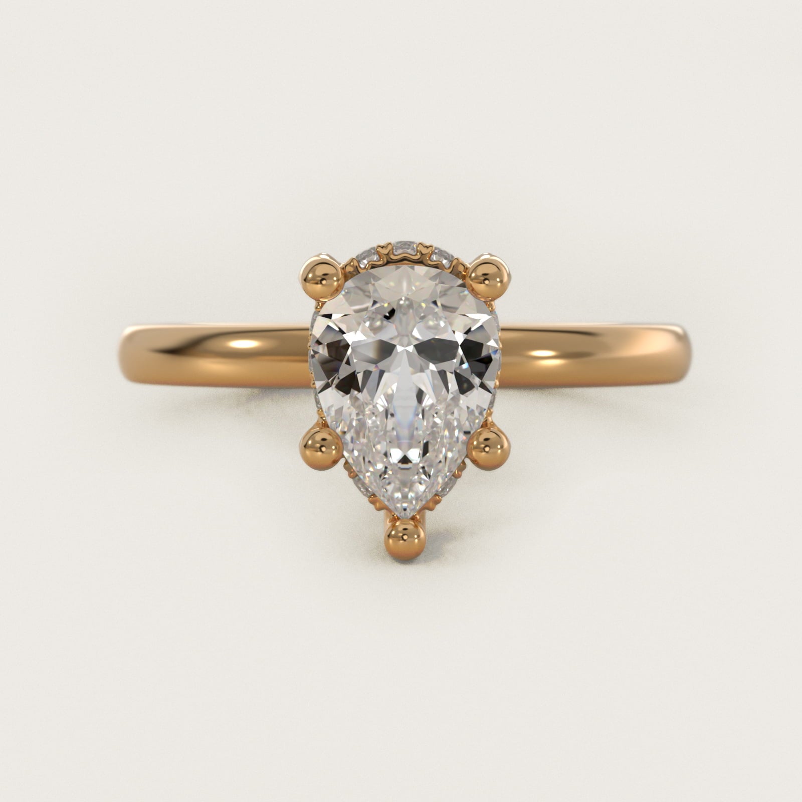 Blue Nile Studio French PavŽ Diamond Crown Solitaire Engagement Ring in 14K Yellow Gold (1/6 ct. tw.) - Pear Center