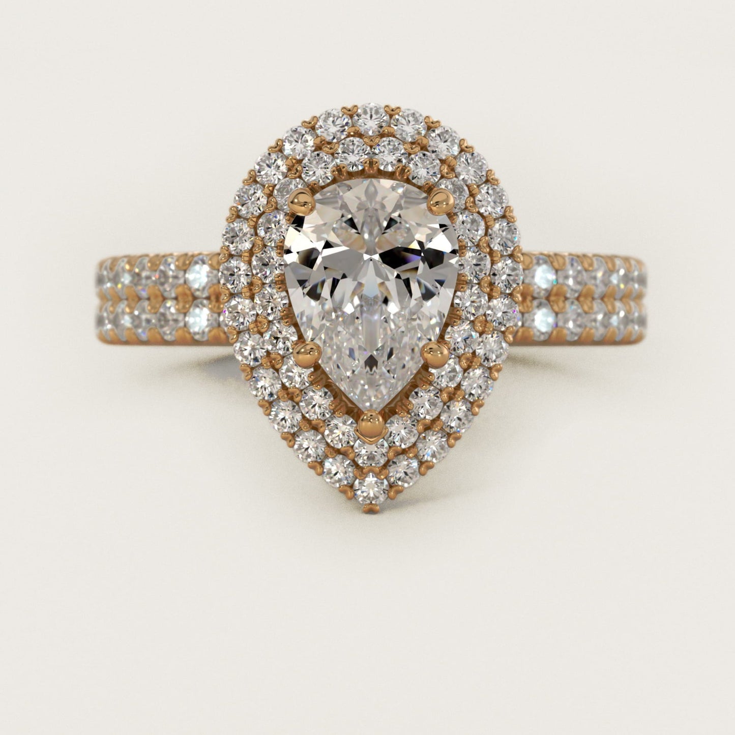 Blue Nile Studio French Pav? Diamond Crown Solitaire Engagement Ring in 18k Yellow Gold (1/6 ct. tw.) - Pear Center