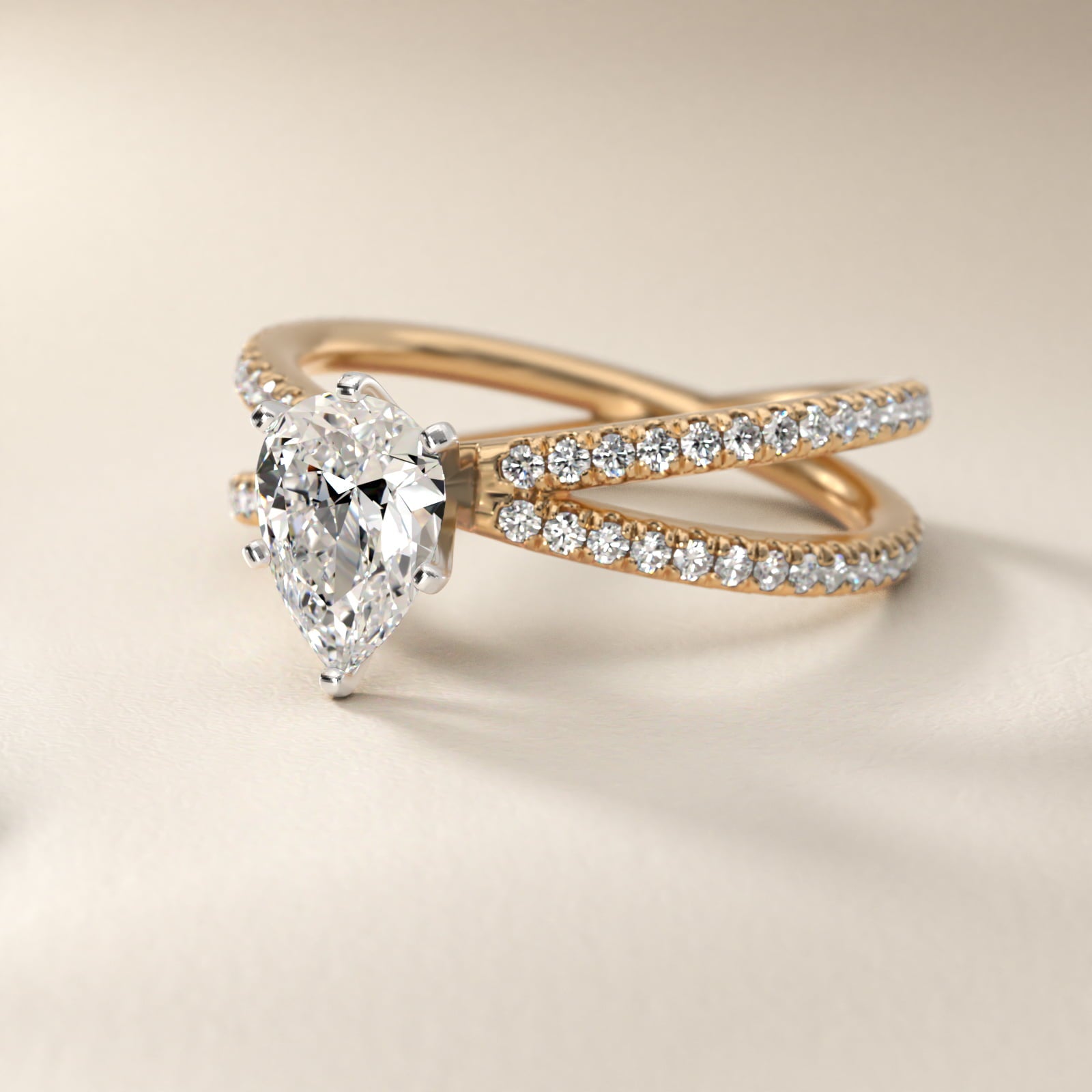 Blue Nile Studio Empress Diamond Engagement Ring in 18k Yellow Gold (1/3 ct. tw.) - Pear Center