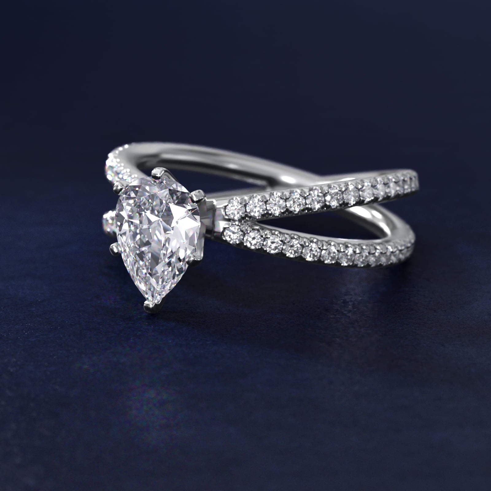 Blue Nile Studio Empress Diamond Engagement Ring in Platinum (1/3 ct. tw.) - Pear Center