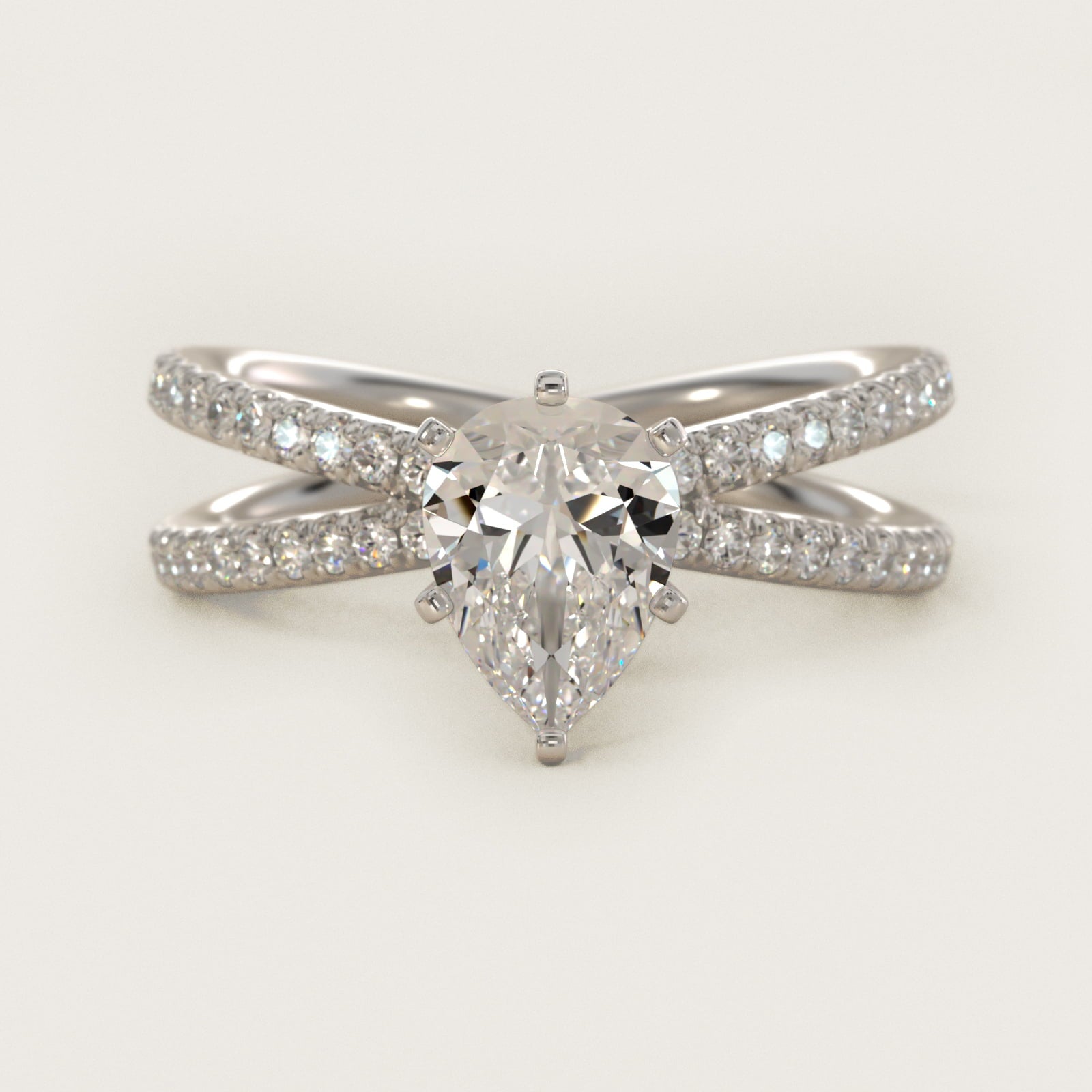 Blue Nile Studio Empress Diamond Engagement Ring in Platinum (1/3 ct. tw.) - Pear Center