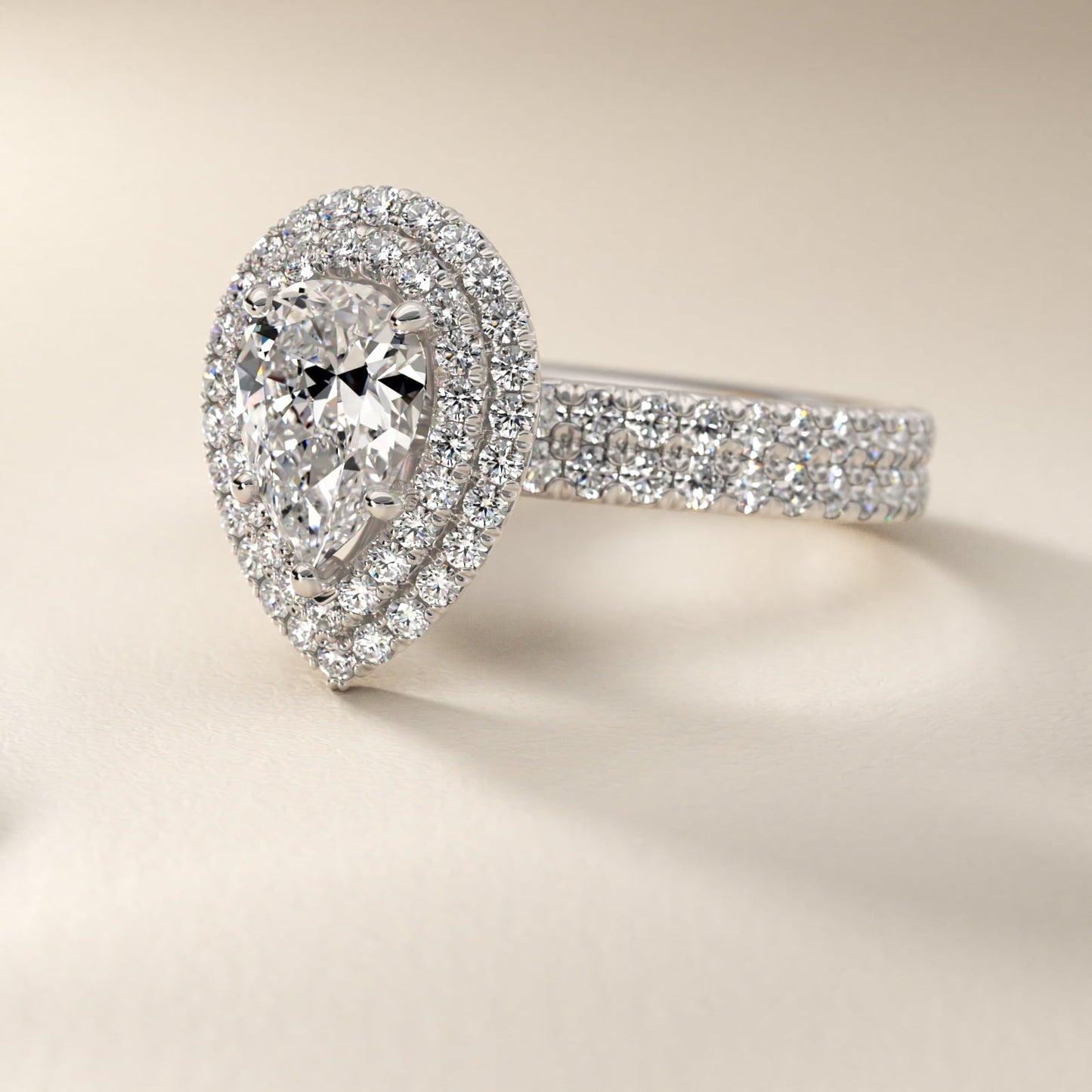 Blue Nile Studio Double Halo Gala Diamond Engagement Ring in Platinum (7/8 ct. tw.) - Pear Center