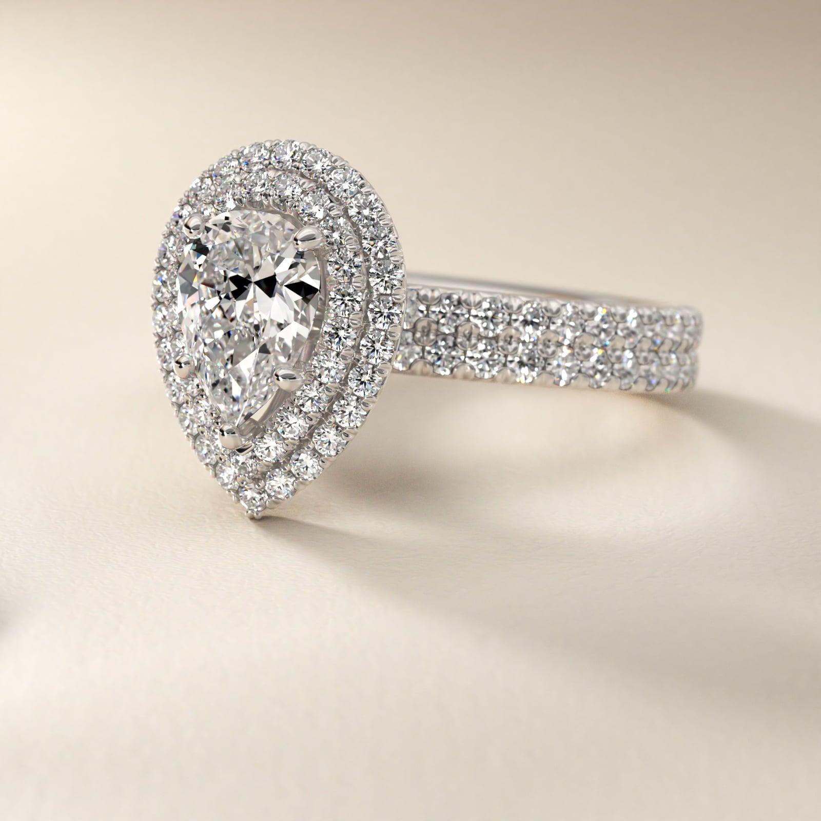 Blue Nile Studio Double Halo Gala Diamond Engagement Ring in Platinum (7/8 ct. tw.) - Pear Center
