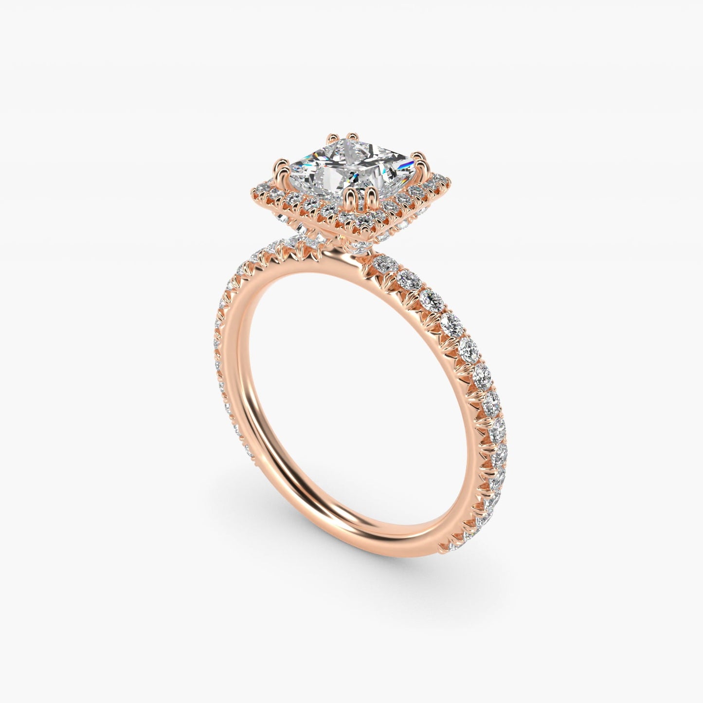 Blue Nile Studio French Pav? Diamond Crown Solitaire Engagement Ring in 18k Rose Gold (1/6 ct. tw.) - Princess Center