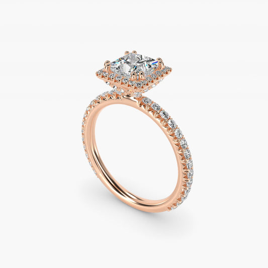 Blue Nile Studio French Pav? Diamond Crown Solitaire Engagement Ring in 18k Rose Gold (1/6 ct. tw.) - Princess Center