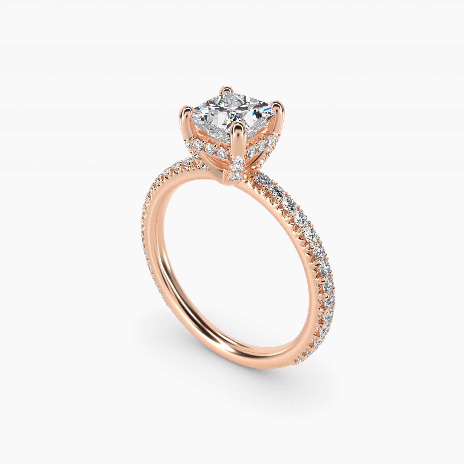 Blue Nile Studio Petite French PavŽ Crown Diamond Engagement Ring in 18k Rose Gold (1/3 ct. tw.) - Princess Center