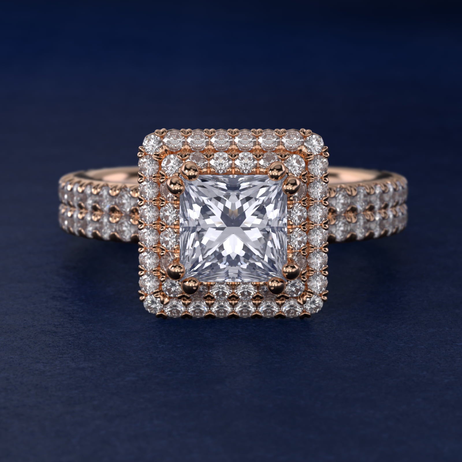 Blue Nile Studio Double Halo Gala Diamond Engagement Ring in 14k Rose Gold (7/8 ct. tw.) - Princess Center
