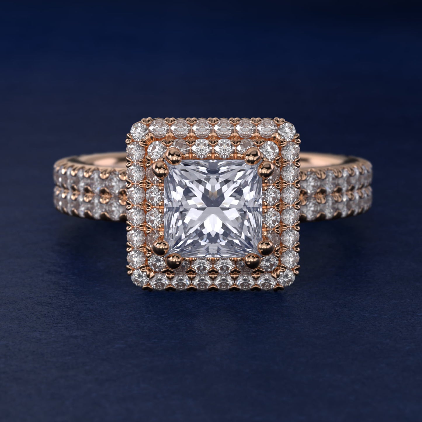 Blue Nile Studio Double Halo Gala Diamond Engagement Ring in 18k Rose Gold (7/8 ct. tw.) - Princess Center