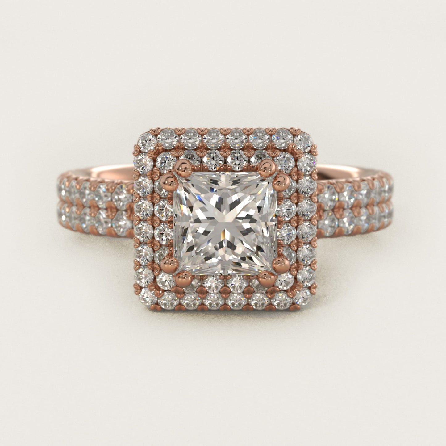 Blue Nile Studio Double Halo Gala Diamond Engagement Ring in 14k Rose Gold (7/8 ct. tw.) - Princess Center