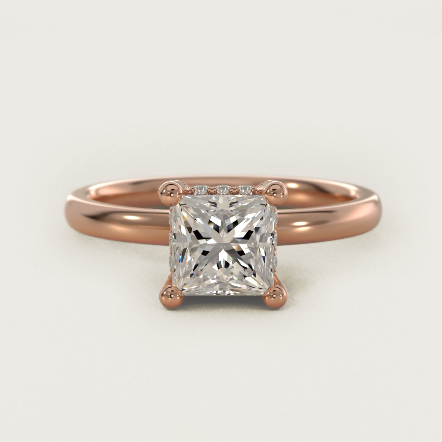 Blue Nile Studio French PavŽ Diamond Crown Solitaire Engagement Ring in 14k Rose Gold (1/6 ct. tw.) - Princess Center