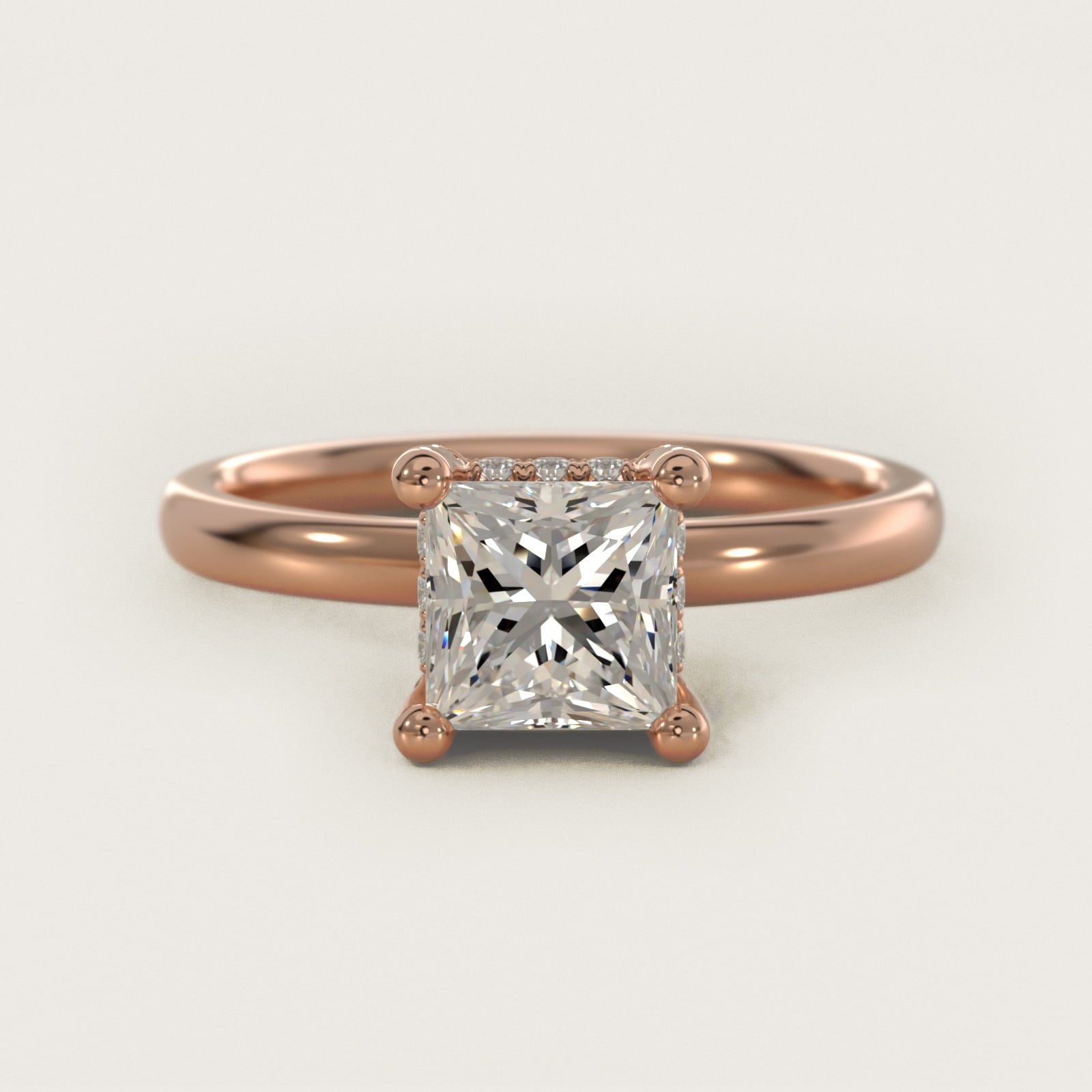 Blue Nile Studio French PavŽ Diamond Crown Solitaire Engagement Ring in 14k Rose Gold (1/6 ct. tw.) - Princess Center