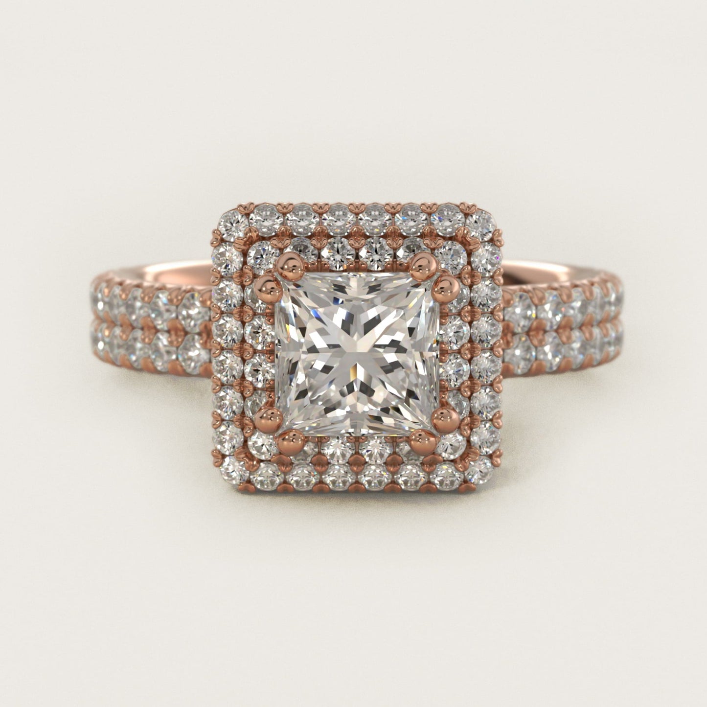 Blue Nile Studio French Pav? Diamond Crown Solitaire Engagement Ring in 18k Rose Gold (1/6 ct. tw.) - Princess Center