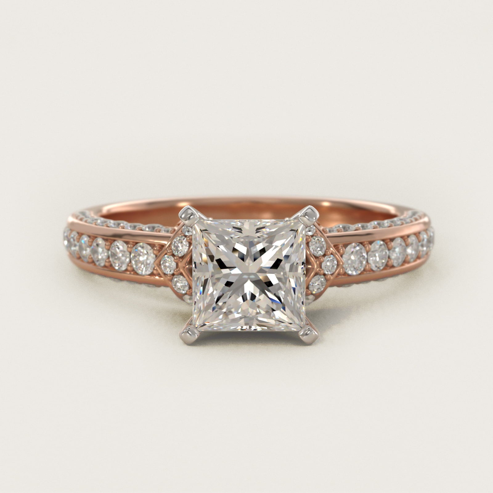 Blue Nile Studio Imperial MicropavŽ Diamond Engagement Ring in 14k Rose Gold (3/8 ct. tw.) - Princess Center