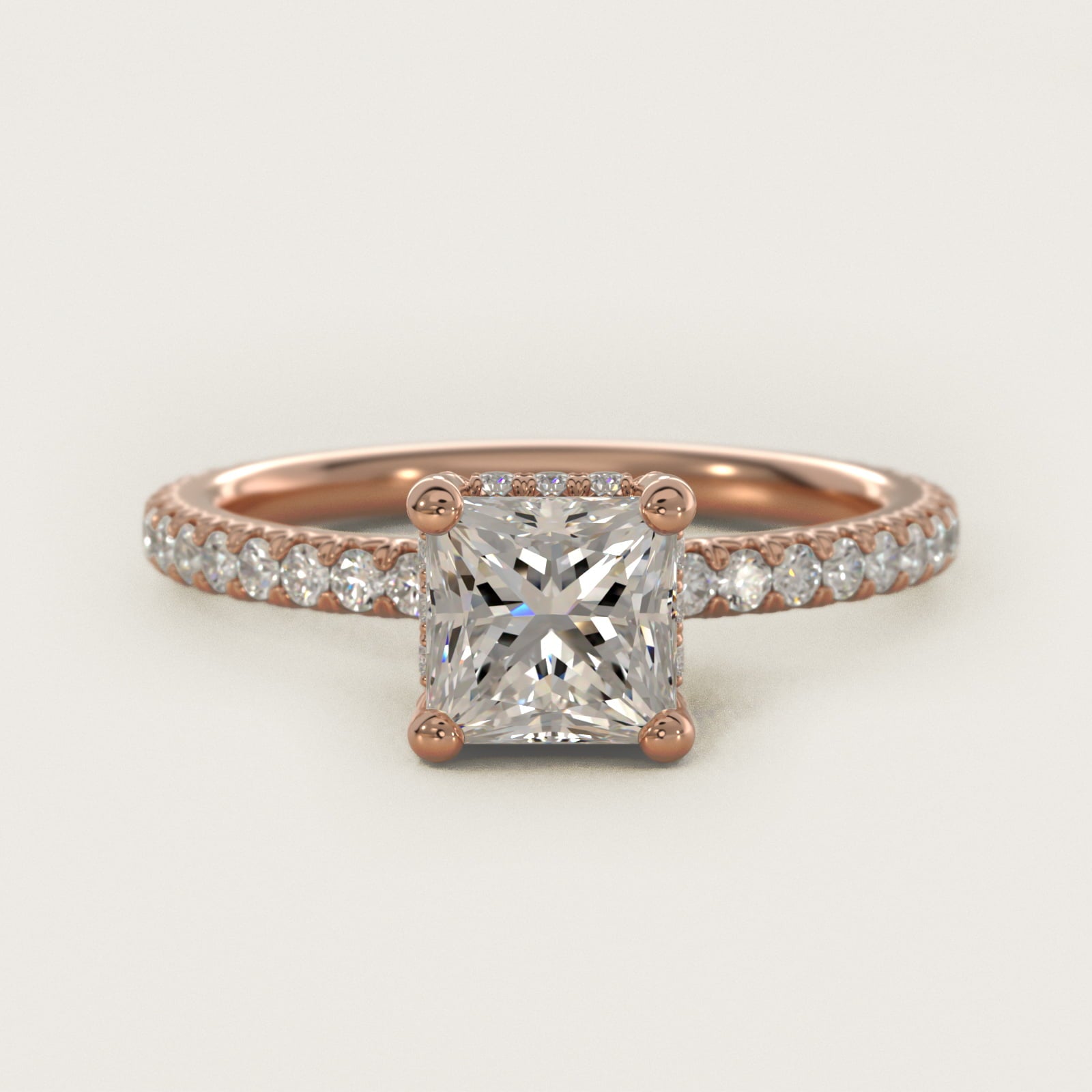 Blue Nile Studio Petite French PavŽ Crown Diamond Engagement Ring in 18k Rose Gold (1/3 ct. tw.) - Princess Center