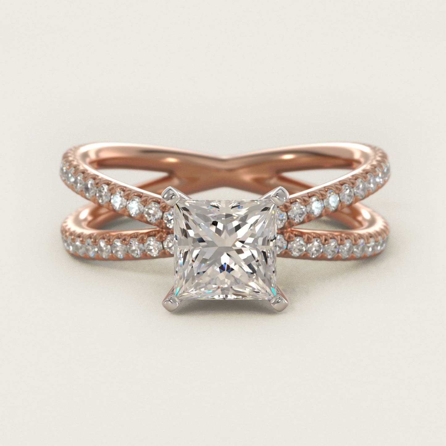 Blue Nile Studio Empress Diamond Engagement Ring in 18k Rose Gold (1/3 ct. tw.) - Princess Center