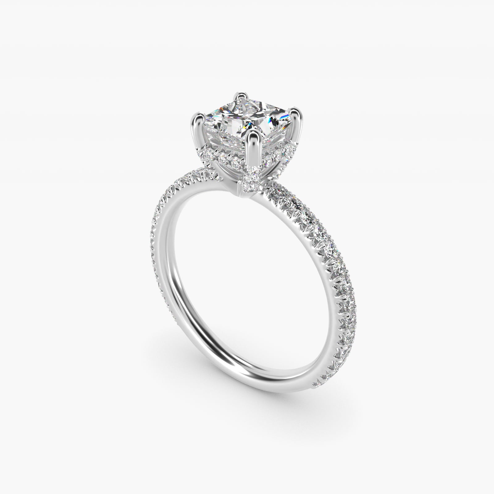 Blue Nile Studio Petite French PavŽ Crown Diamond Engagement Ring in 14K White Gold (1/3 ct. tw.) - Princess Center