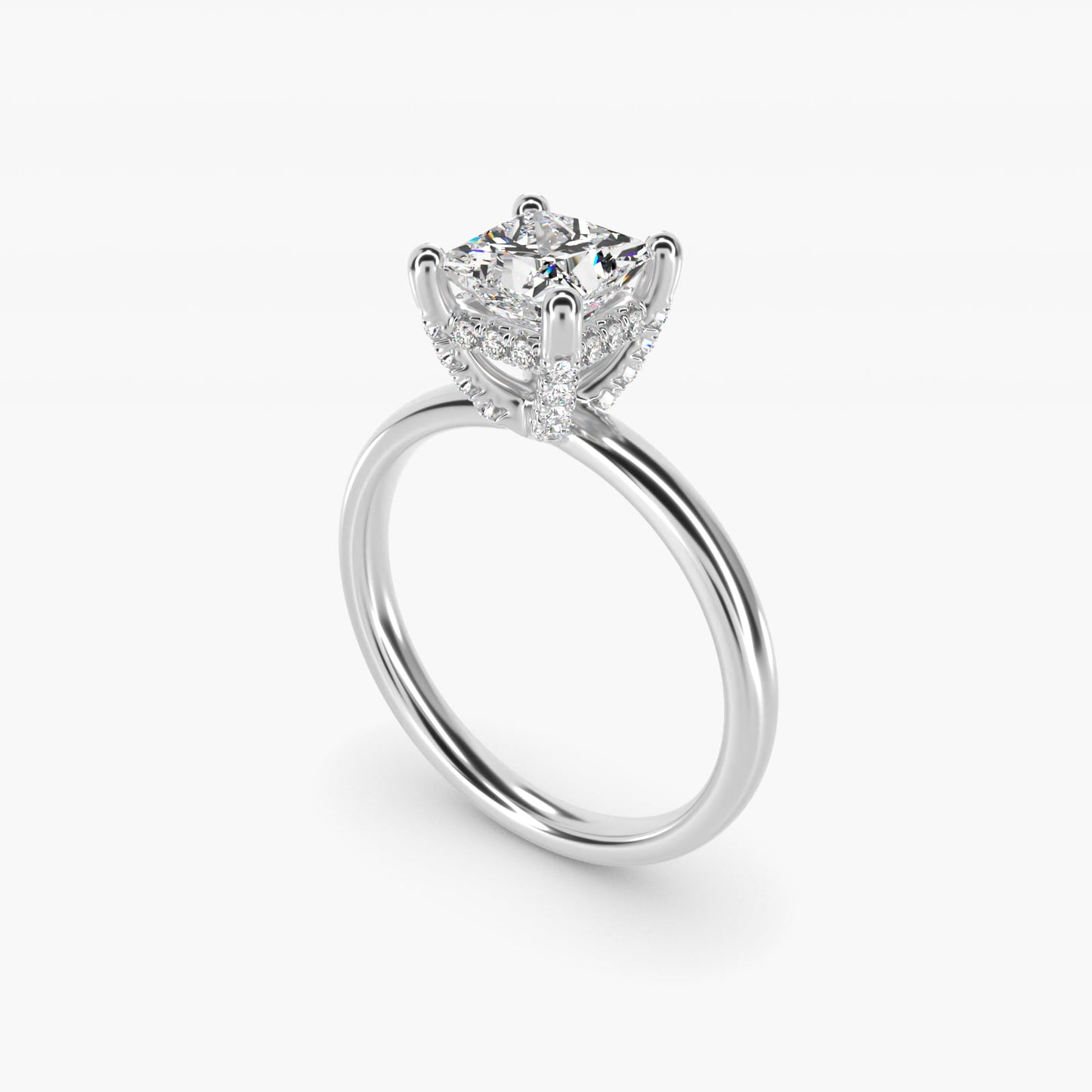 Blue Nile Studio French PavŽ Diamond Crown Solitaire Engagement Ring in 14k White Gold (1/6 ct. tw.) - Princess Center