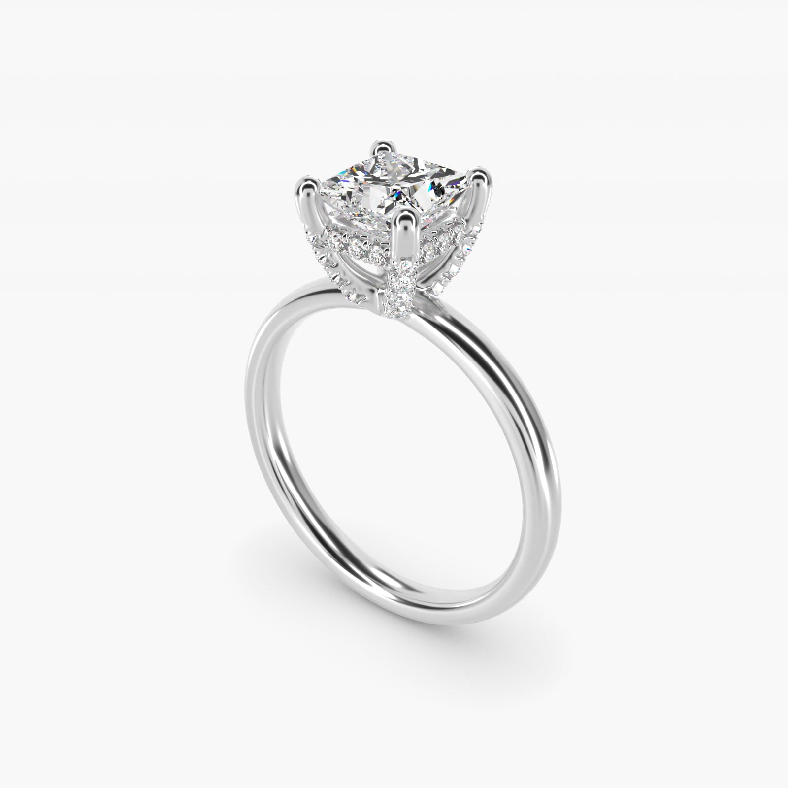Blue Nile Studio French PavŽ Diamond Crown Solitaire Engagement Ring in 14k White Gold (1/6 ct. tw.) - Princess Center