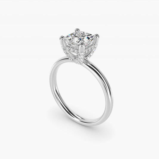 Blue Nile Studio French PavŽ Diamond Crown Solitaire Engagement Ring in 14k White Gold (1/6 ct. tw.) - Princess Center