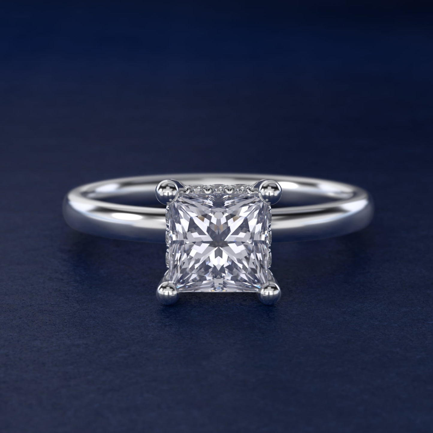 Blue Nile Studio French PavŽ Diamond Crown Solitaire Engagement Ring in 14k White Gold (1/6 ct. tw.) - Princess Center