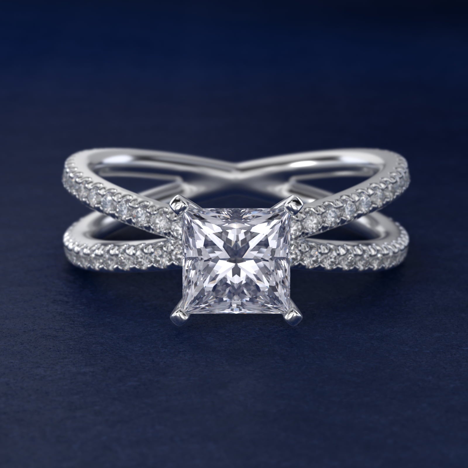 Blue Nile Studio Empress Diamond Engagement Ring in 14k White Gold (1/3 ct. tw.) - Princess Center