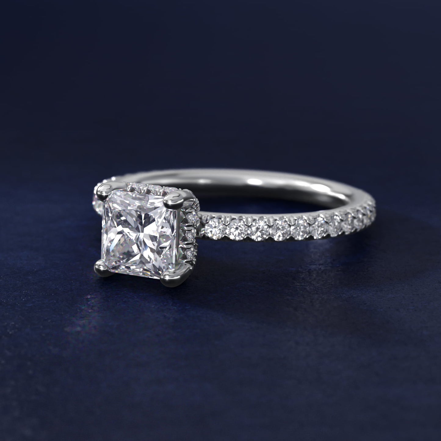 Blue Nile Studio Petite French PavŽ Crown Diamond Engagement Ring in 14K White Gold (1/3 ct. tw.) - Princess Center