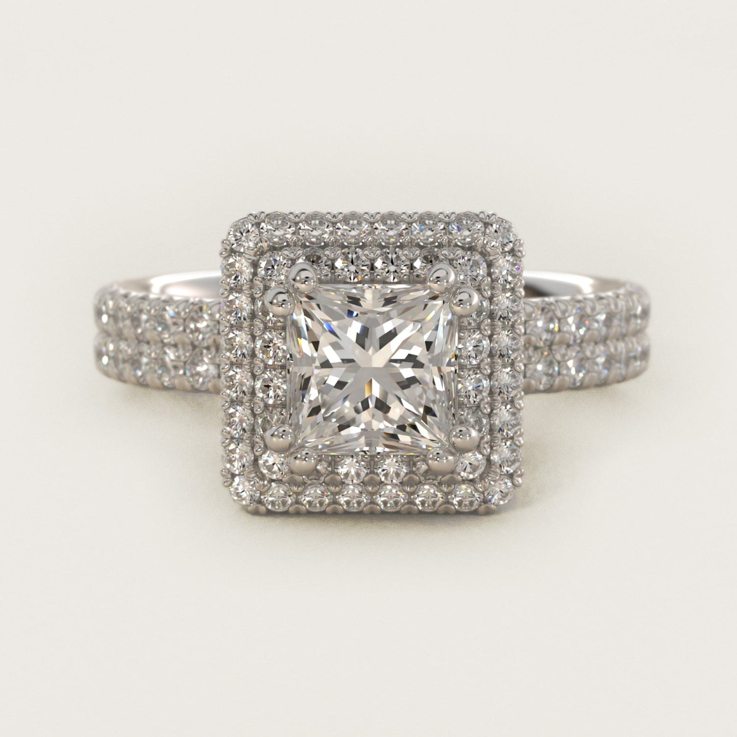 Blue Nile Studio Double Halo Gala Diamond Engagement Ring in 14k White Gold (7/8 ct. tw.) - Princess Center