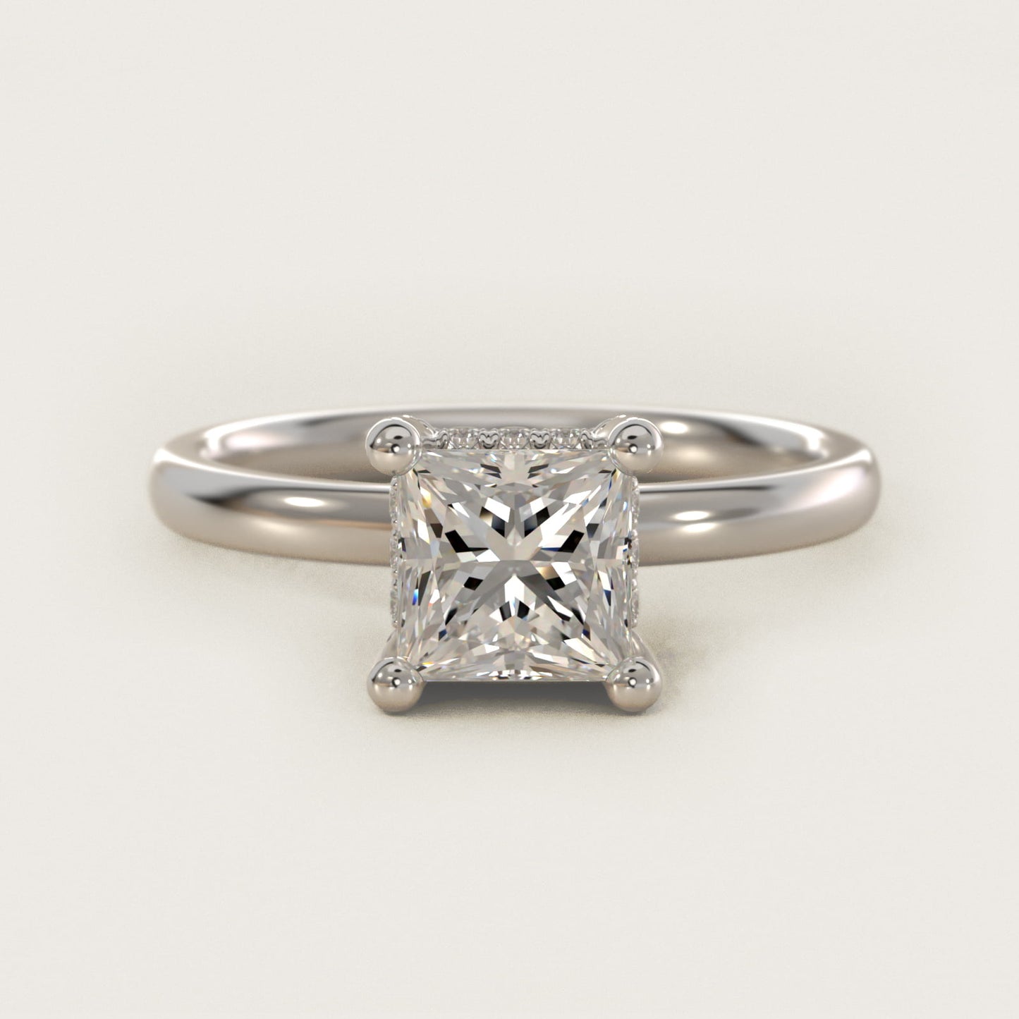 Blue Nile Studio French PavŽ Diamond Crown Solitaire Engagement Ring in 14k White Gold (1/6 ct. tw.) - Princess Center
