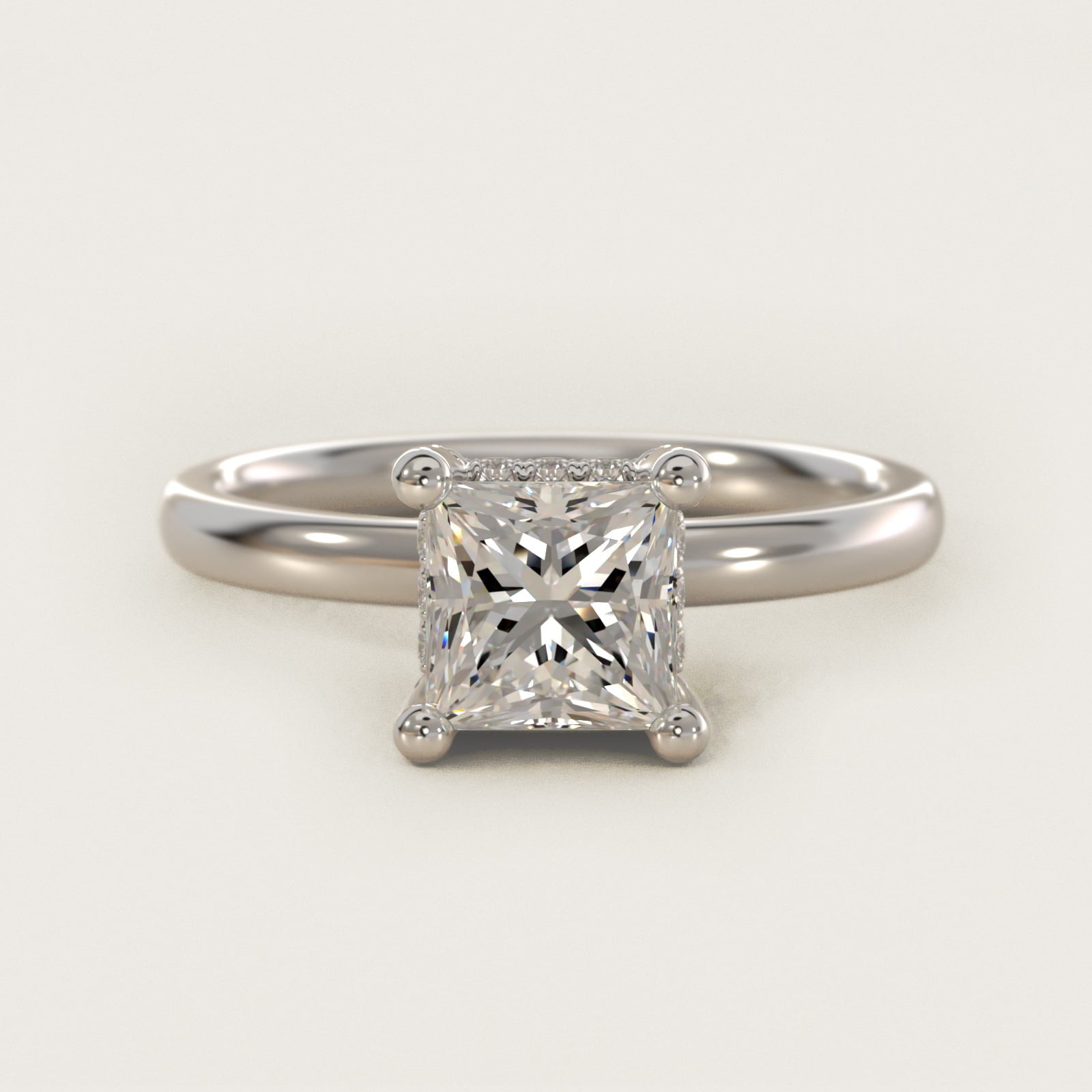 Blue Nile Studio French PavŽ Diamond Crown Solitaire Engagement Ring in 14k White Gold (1/6 ct. tw.) - Princess Center