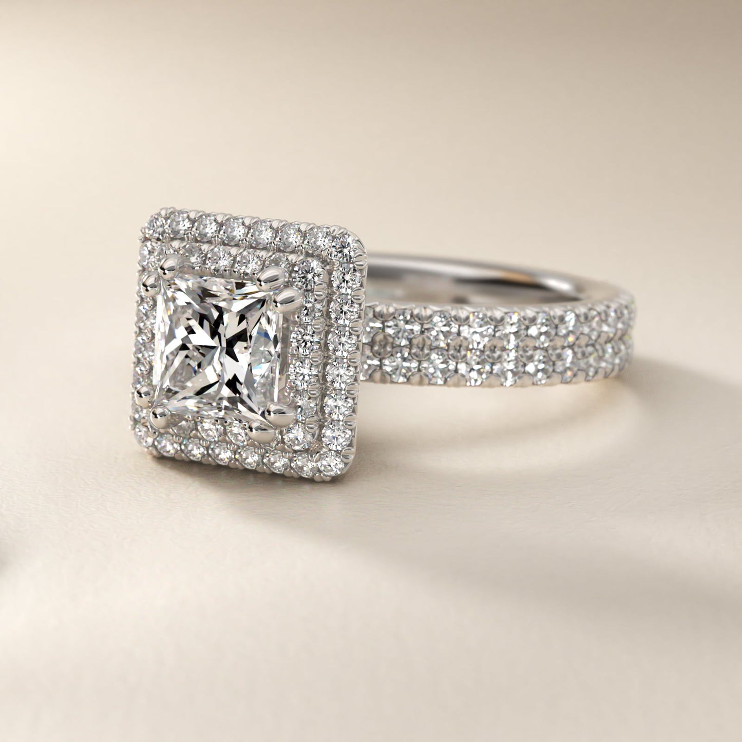 Blue Nile Studio Double Halo Gala Diamond Engagement Ring in 14k White Gold (7/8 ct. tw.) - Princess Center