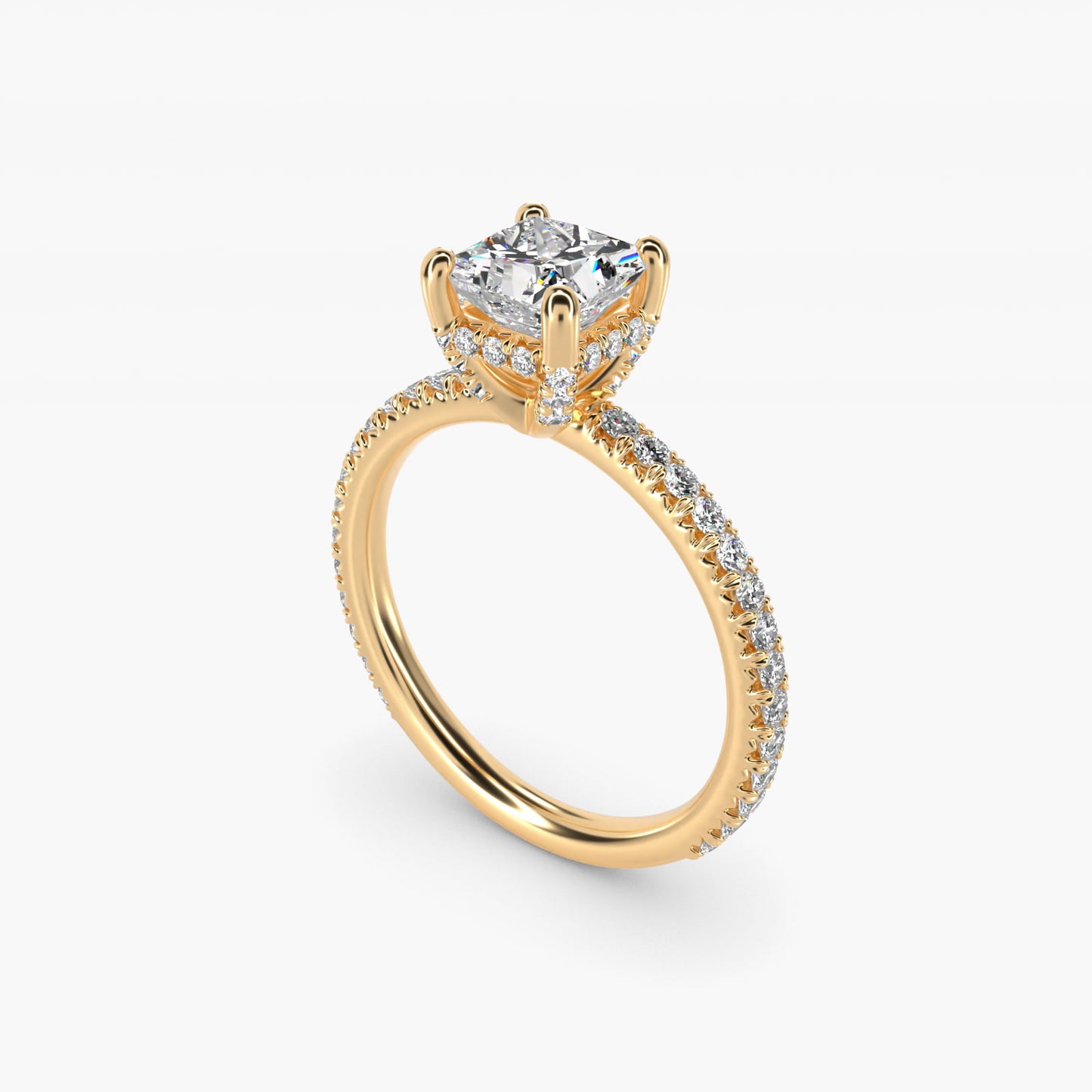 Blue Nile Studio Petite French PavŽ Crown Diamond Engagement Ring in 14K Yellow Gold (1/3 ct. tw.) - Princess Center