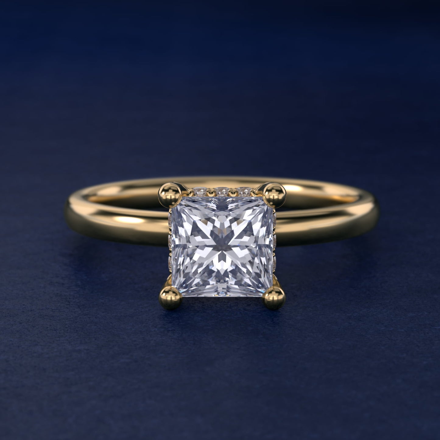 Blue Nile Studio French PavŽ Diamond Crown Solitaire Engagement Ring in 14K Yellow Gold (1/6 ct. tw.) - Princess Center