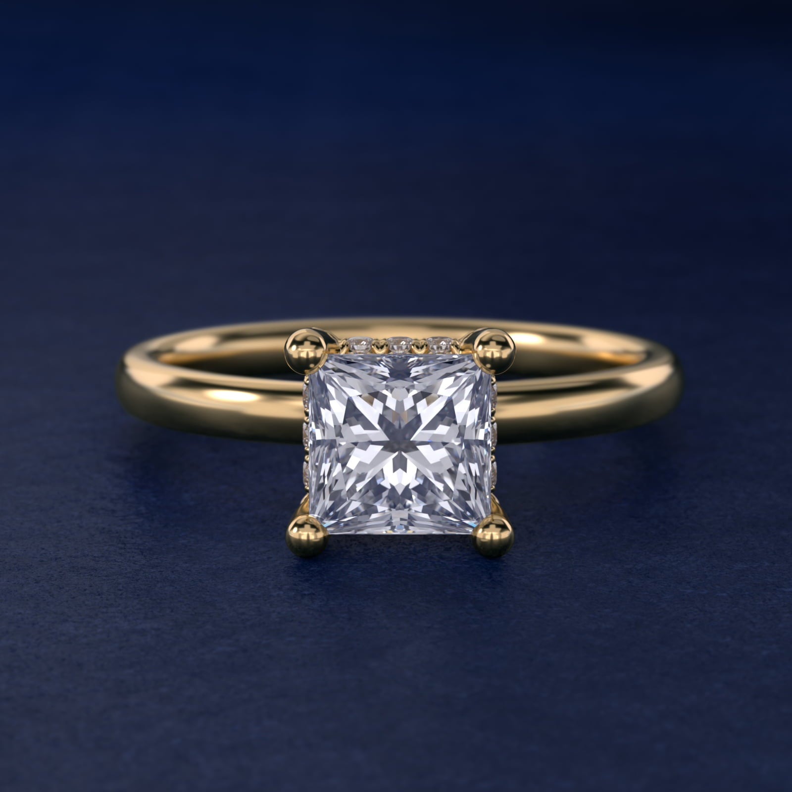Blue Nile Studio French PavŽ Diamond Crown Solitaire Engagement Ring in 14K Yellow Gold (1/6 ct. tw.) - Princess Center