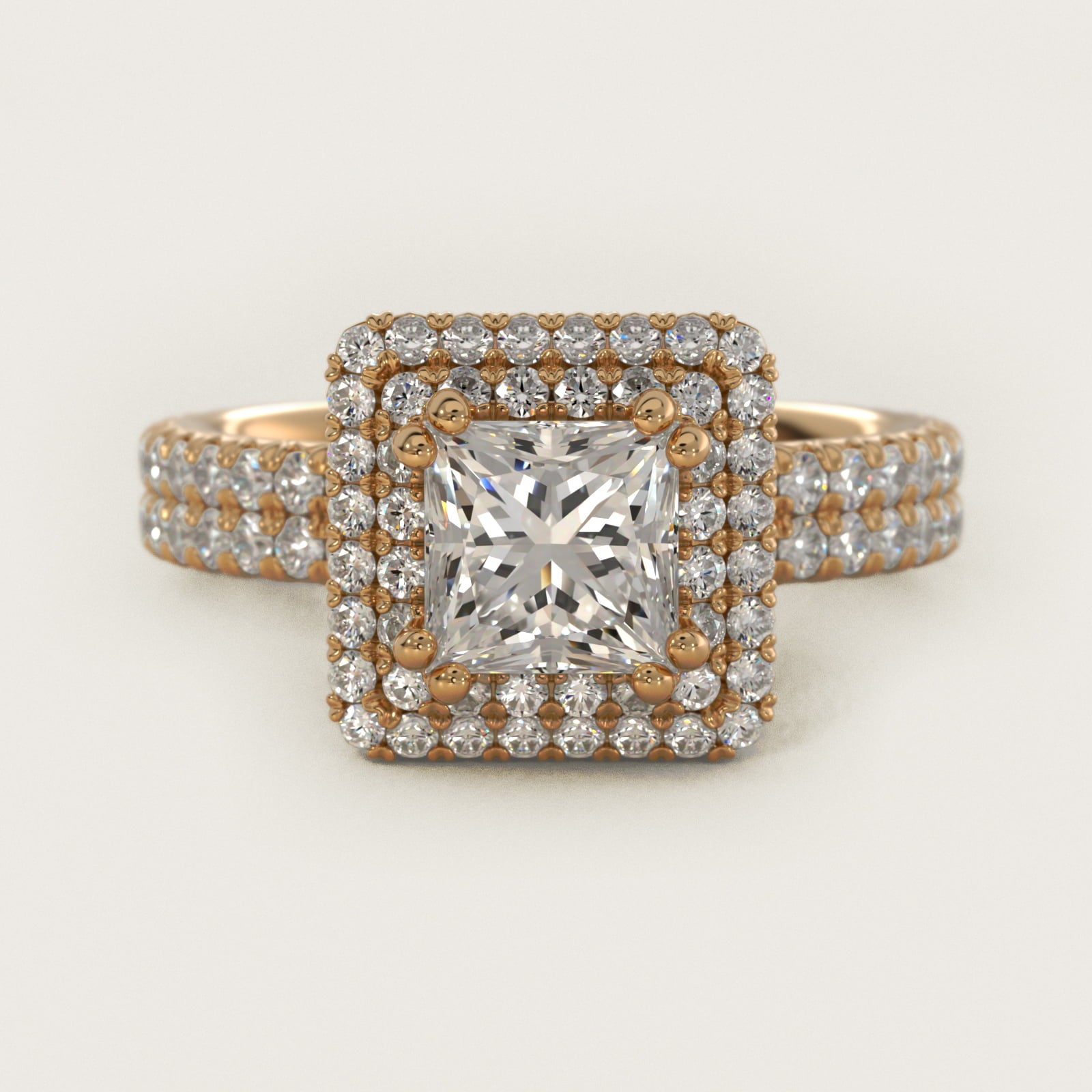 Blue Nile Studio Double Halo Gala Diamond Engagement Ring in 14K Yellow Gold (7/8 ct. tw.) - Princess Center