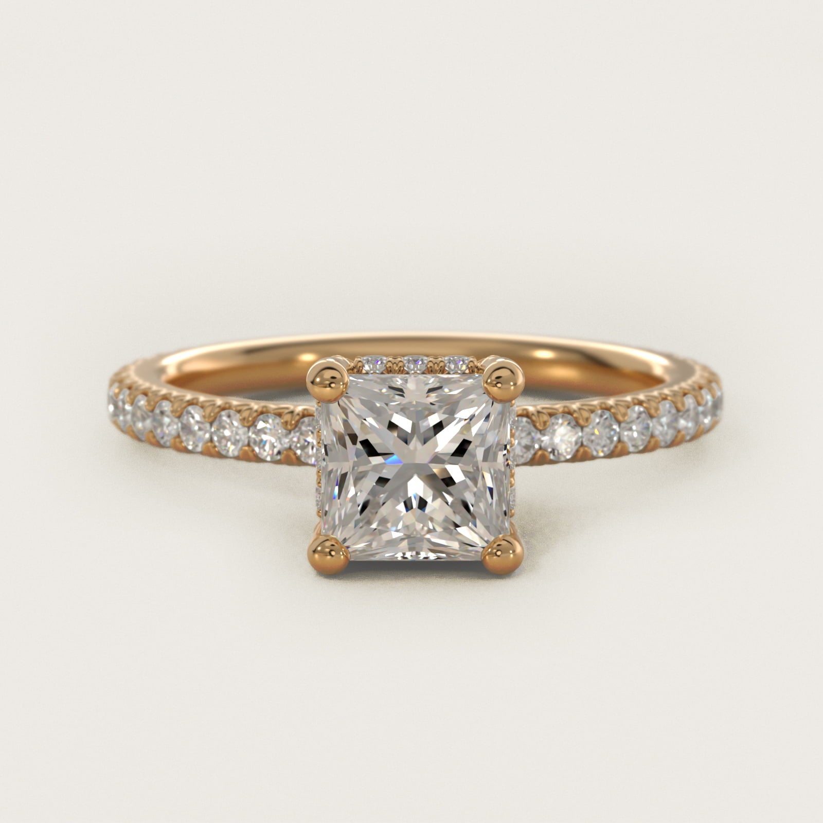 Blue Nile Studio Petite French PavŽ Crown Diamond Engagement Ring in 18k Yellow Gold (1/3 ct. tw.) - Princess Center