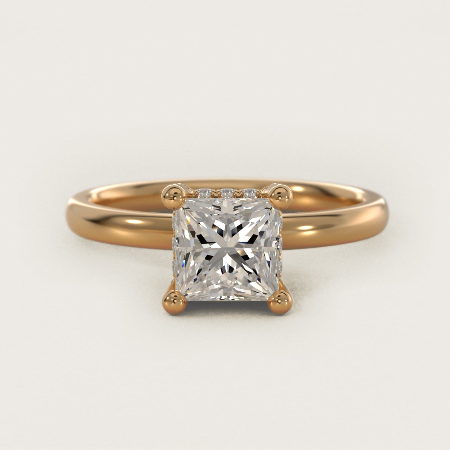 Blue Nile Studio French PavŽ Diamond Crown Solitaire Engagement Ring in 14K Yellow Gold (1/6 ct. tw.) - Princess Center