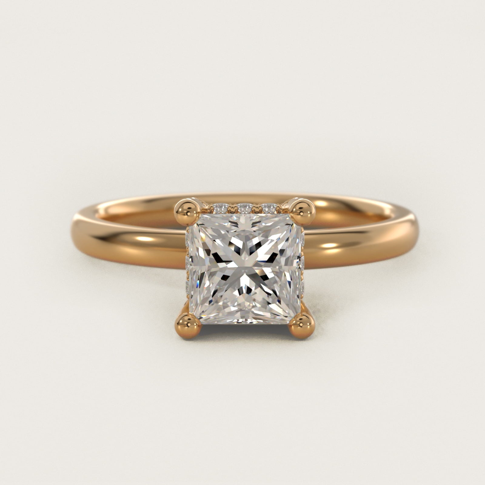 Blue Nile Studio French PavŽ Diamond Crown Solitaire Engagement Ring in 14K Yellow Gold (1/6 ct. tw.) - Princess Center