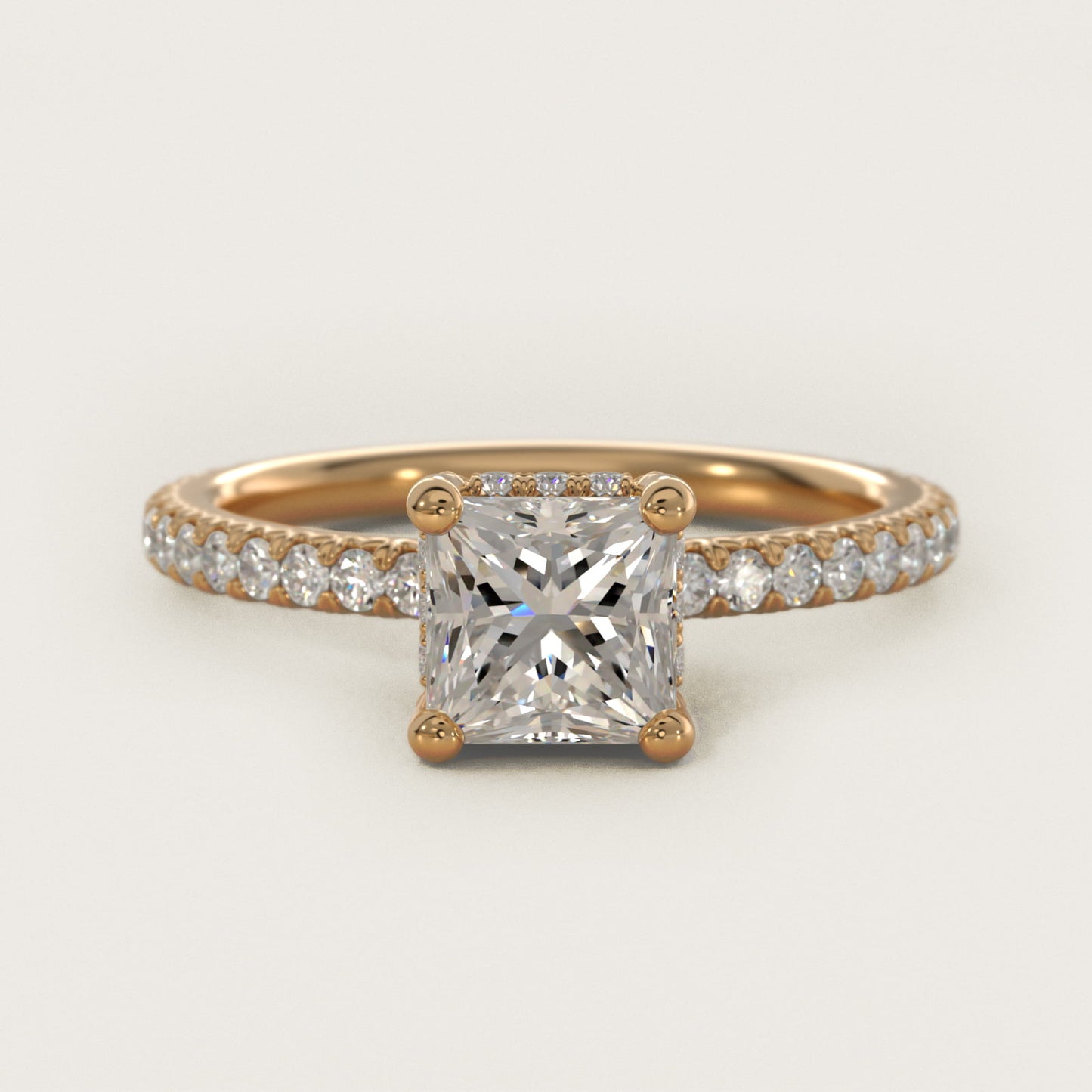 Blue Nile Studio Petite French PavŽ Crown Diamond Engagement Ring in 14K Yellow Gold (1/3 ct. tw.) - Princess Center