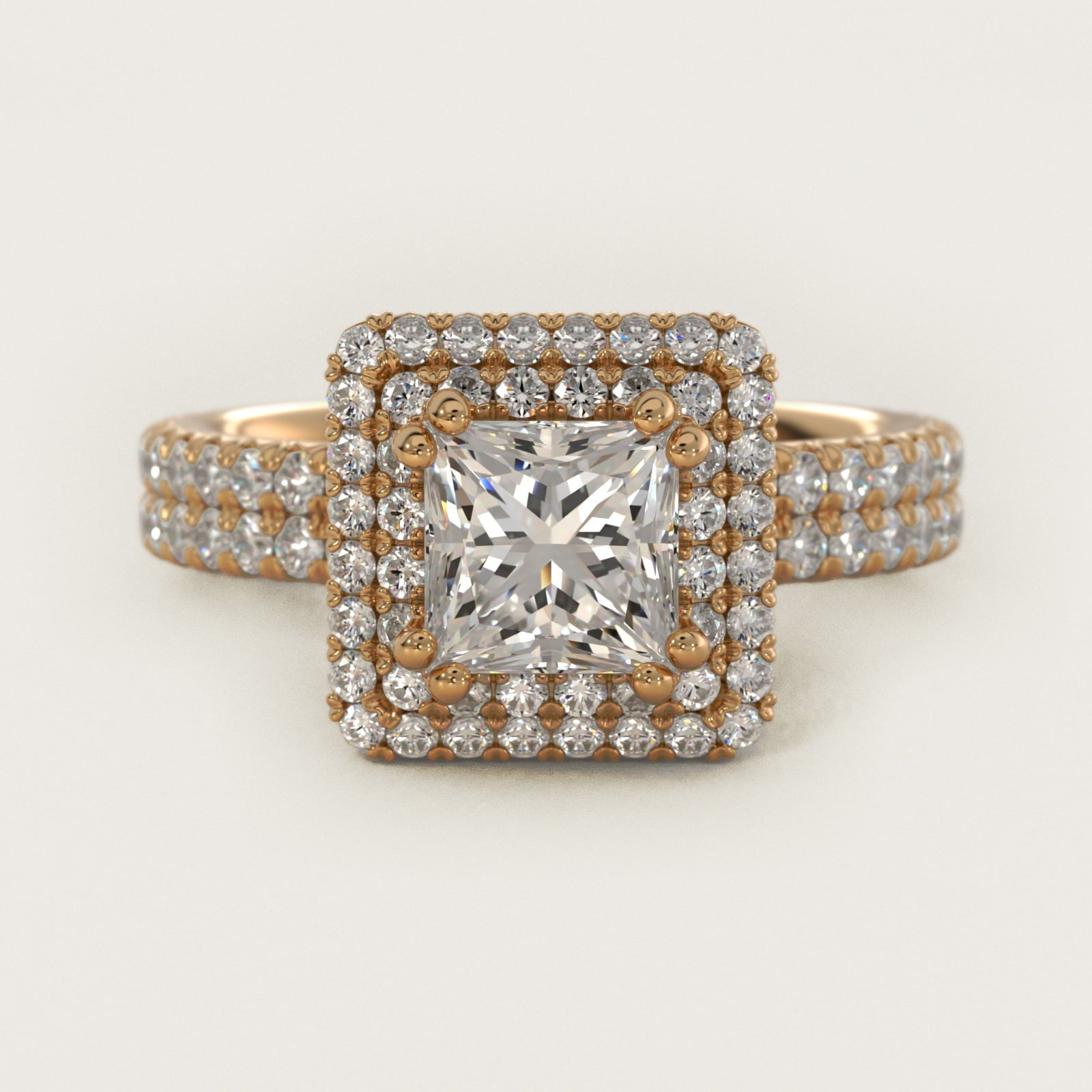 Blue Nile Studio French Pav? Diamond Crown Solitaire Engagement Ring in 18k Yellow Gold (1/6 ct. tw.) - Princess Center