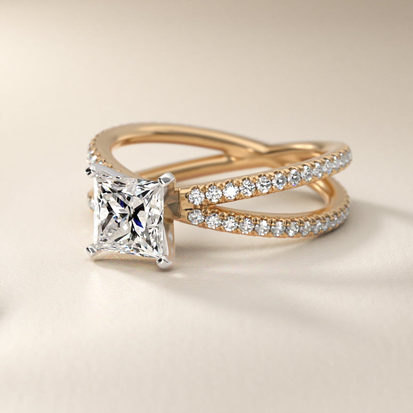 Blue Nile Studio Empress Diamond Engagement Ring in 14K Yellow Gold (1/3 ct. tw.) - Princess Center