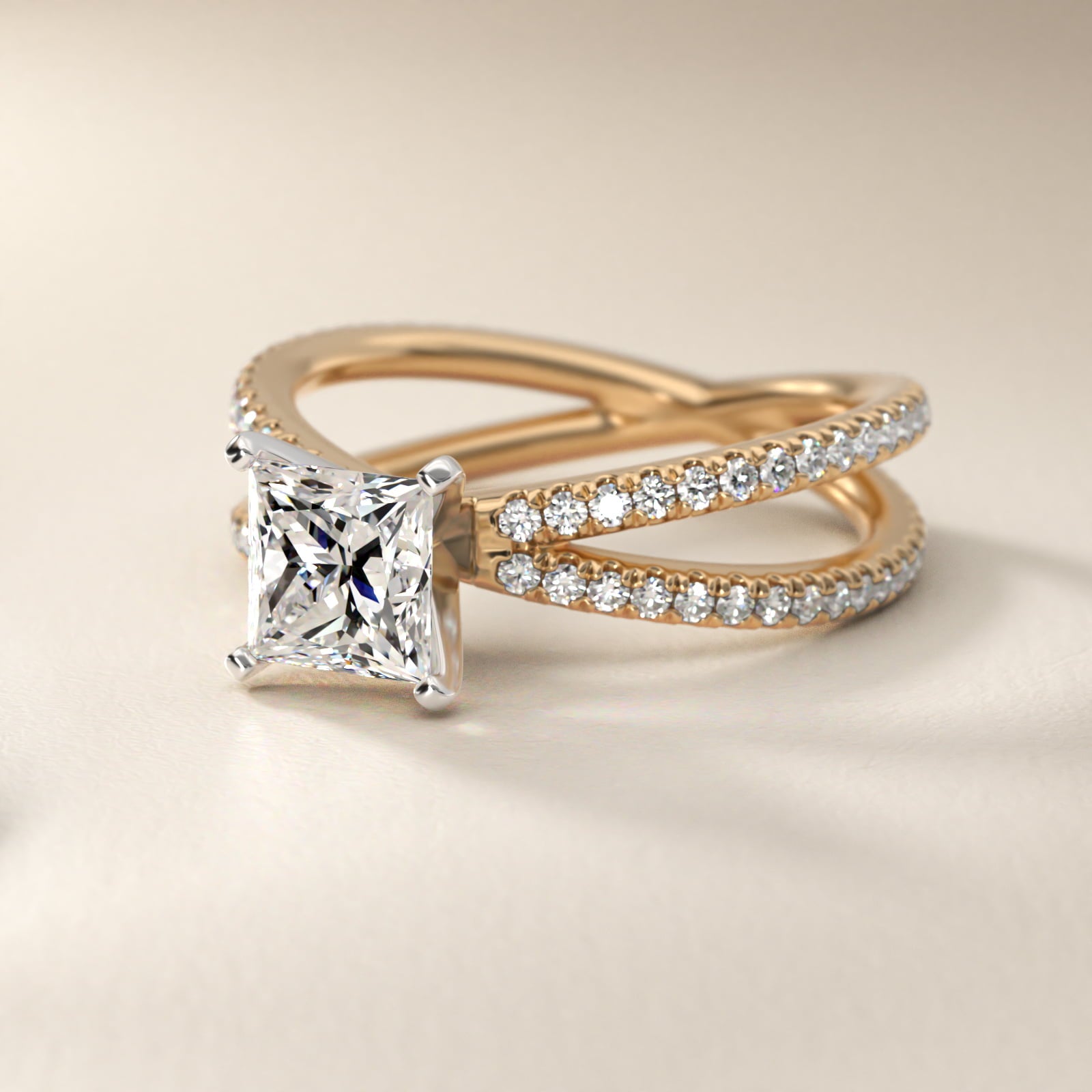 Blue Nile Studio Empress Diamond Engagement Ring in 14K Yellow Gold (1/3 ct. tw.) - Princess Center