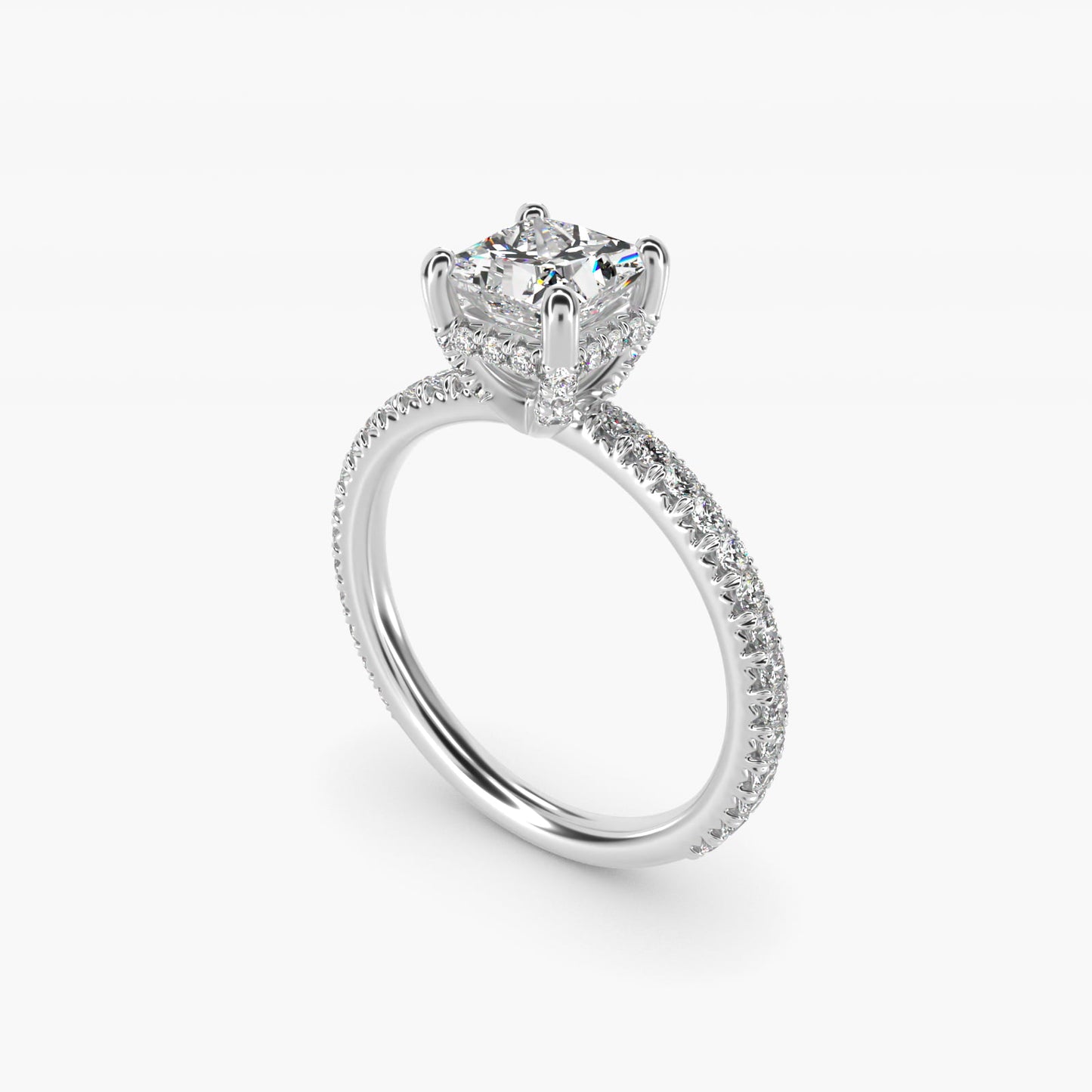 Blue Nile Studio Petite French PavŽ Crown Diamond Engagement Ring in Platinum (1/3 ct. tw.) - Princess Center