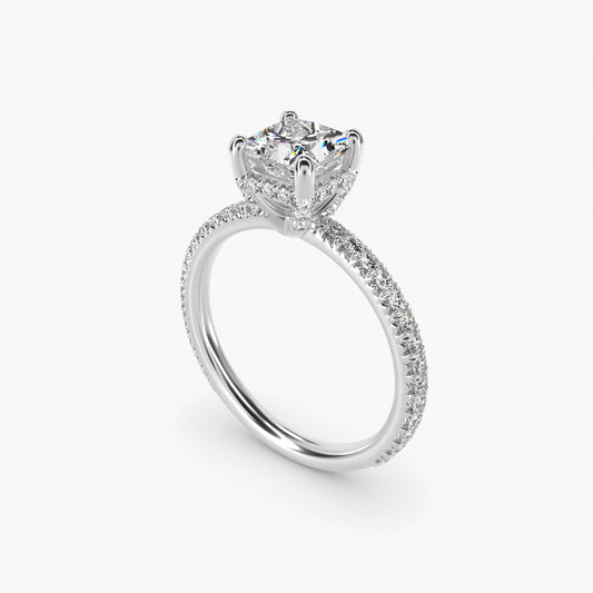 Blue Nile Studio Petite French PavŽ Crown Diamond Engagement Ring in Platinum (1/3 ct. tw.) - Princess Center