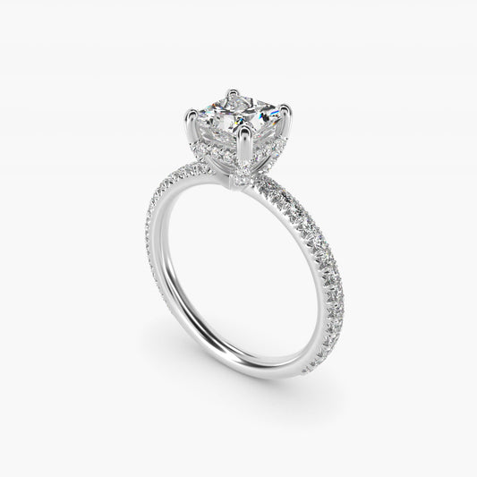 Blue Nile Studio French Pav? Diamond Crown Solitaire Engagement Ring in Platinum (1/6 ct. tw.) - Princess Center